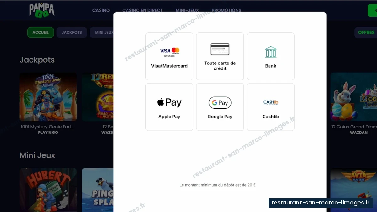 Moyens de paiement acceptés par PampaGo Casino